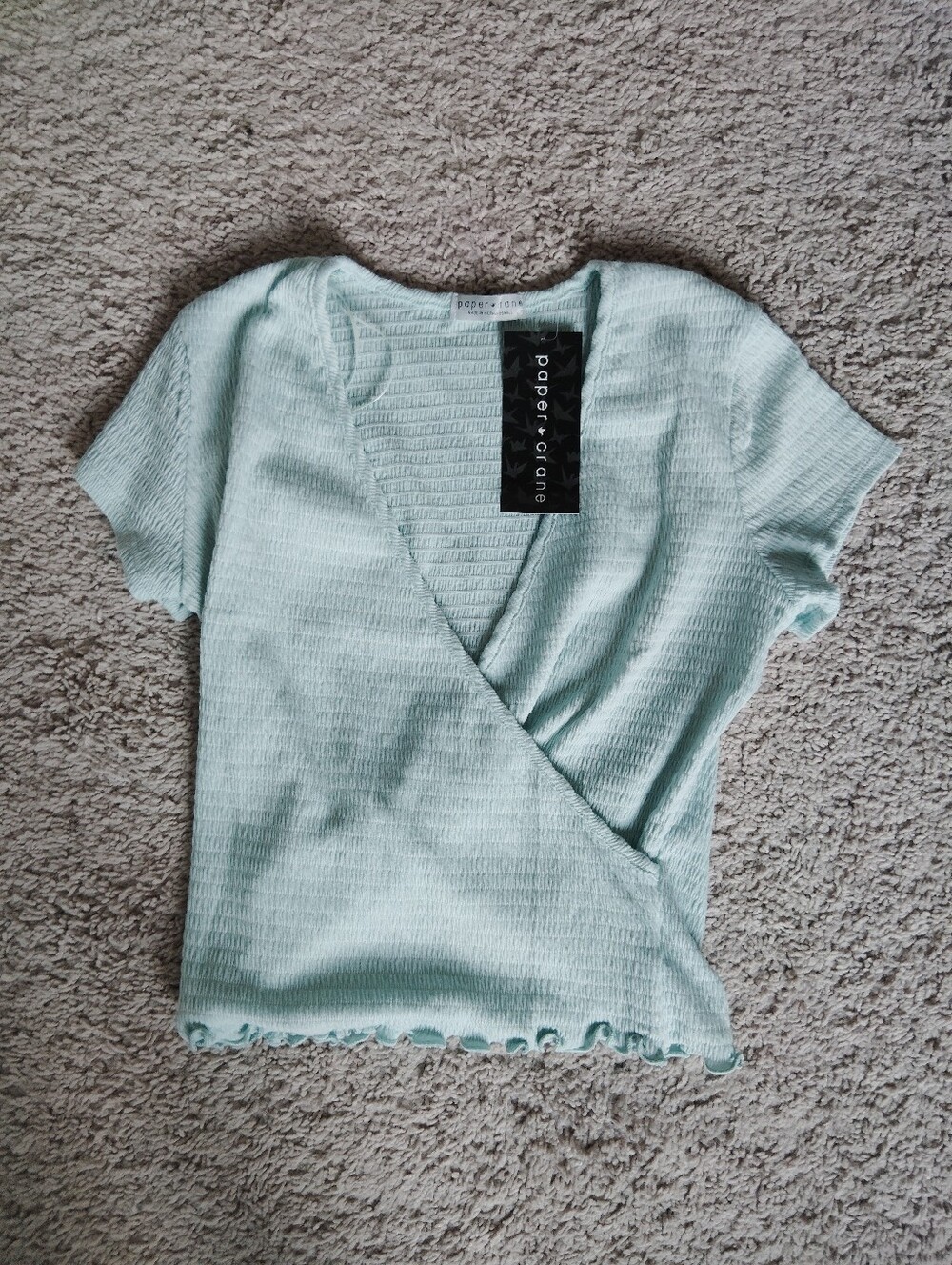 Paper Crane Pastel Blue Wrap Top